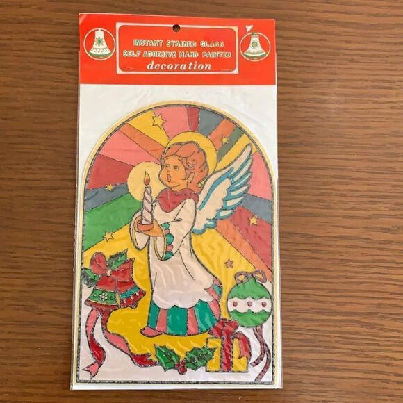Vtg 70s instant stained glass Christmas scene in packaging - Picture 1 of 8